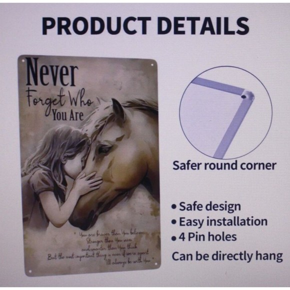 "Never Forget Who You Are" 7.75" X 11.5" Tin Sign Horse Theme Home Decor Gift - Picture 3 of 7